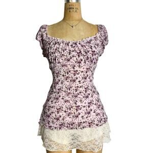 Two Beautiful Babydoll Top Pink Floral Tie Back Y2K Fairy Vintage M